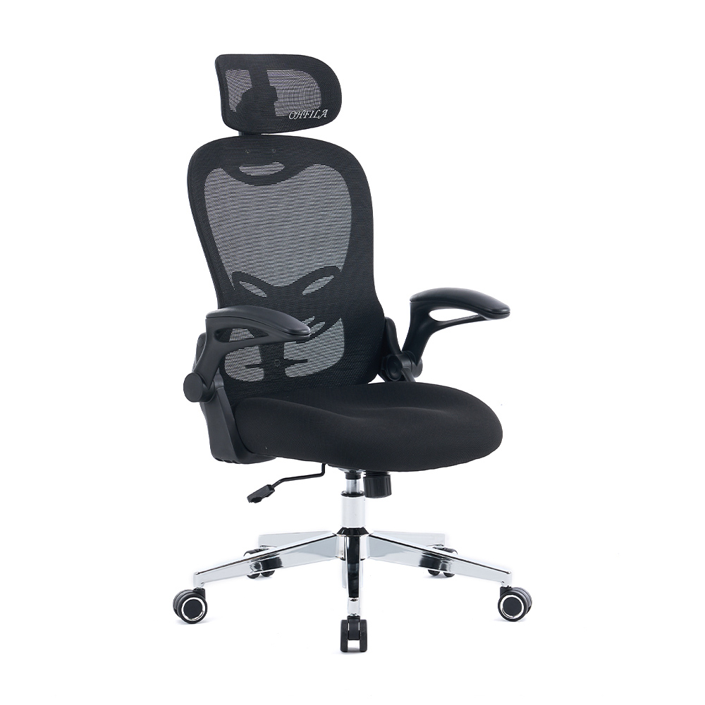 5140 Svart/vit kontorsstol i ergonomisk mesh, hög rygg datorstol