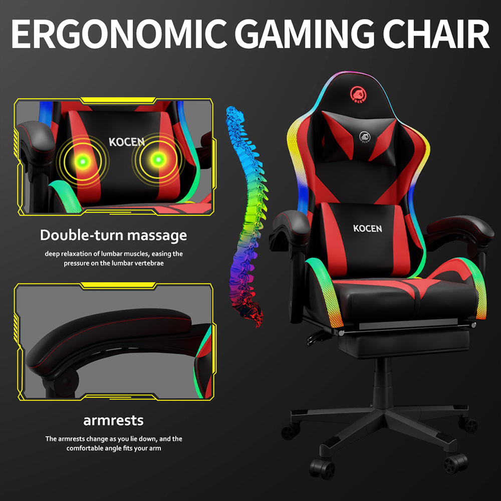 Spelstol i PU-lädertyg, Esportsstol med justerbara RGB-ljus i flera färger, USB-driven, fjärrkontroll Spelstol i PU-lädertyg, Esportsstol med justerbara RGB-ljus i flera färger, USB-driven, fjärrkontroll